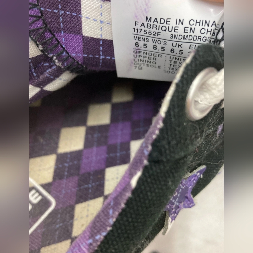 Converse One Star Low Top Purple Plaid Accent Sneakers Sizes M  6.5 W 8.5 $84.99 - Picture 8 of 8